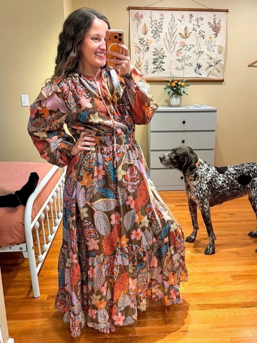 Anthropologie Fate Fall Brown Floral Print Maxi Dress Large - Picture 2 of 12